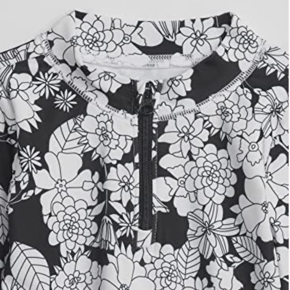 Black & White Floral Baby One-Piece Rash Guard 3-6 M - Picture 7 of 7